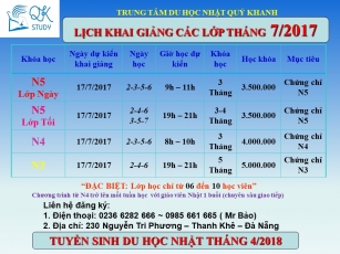 Lịch khai giảng các lớp tiếng Nhật Tháng 7/2017 Lịch khai giảng các lớp tiếng Nhật Tháng 7/2017