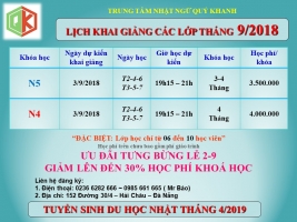 Lịch khai giảng các lớp tiếng Nhật cao cấp Tháng 9/2018 Lịch khai giảng các lớp tiếng Nhật cao cấp Tháng 9/2018